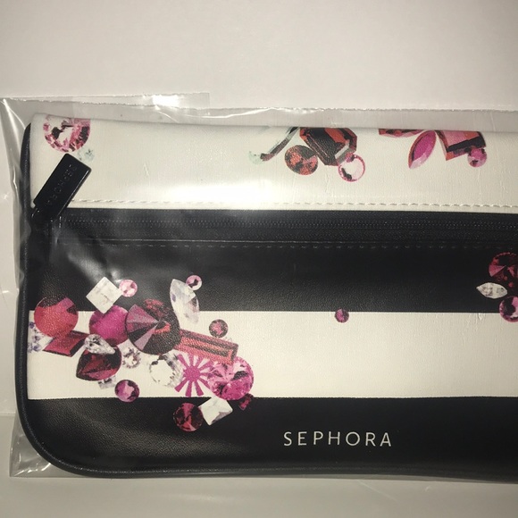 🍀 Sephora 🍀 Cosmetic Makeup Case Bag Travel Black White NEW 🍀 - Picture 3 of 3